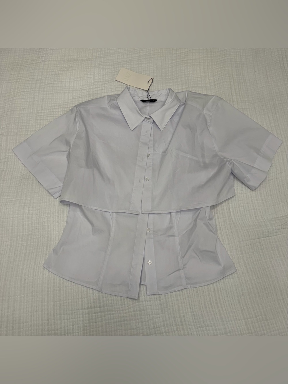 NWT Zara White Layered Poplin Button Up Shirt Top Size M